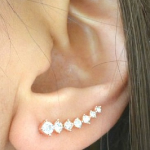 New Crystal Ear Climber Earrings Silver Tone - Picture 3 of 3